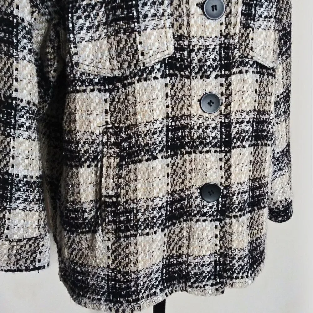 ZARA Tweed Plaid Button Up Shacket M Chunky Overshirt Jacket Oversized Neutral